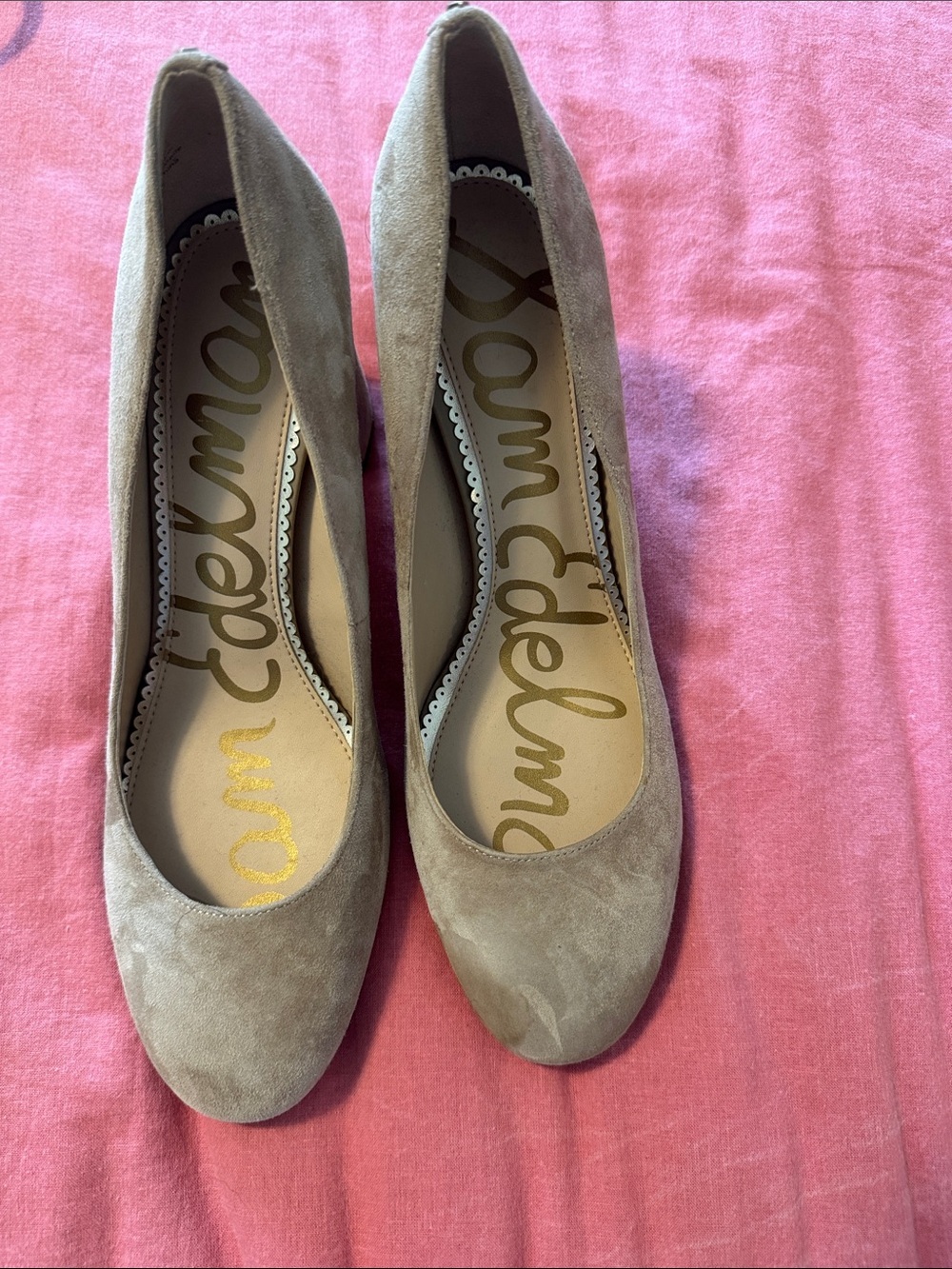 Sam Edelman Taupe Suede Rounded Toe Pumps